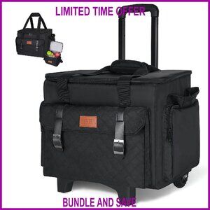 Rolling Teacher Tote Bag with Wheels, Padded Laptop Compartment, Insulated Lunch